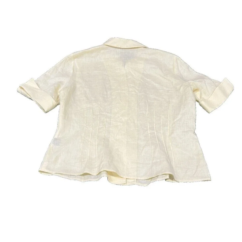 LAFAYETTE 148 Button-Up Short Sleeve Fitted Blue Top Pintuck 100% Linen Size 12 - Picture 6 of 11